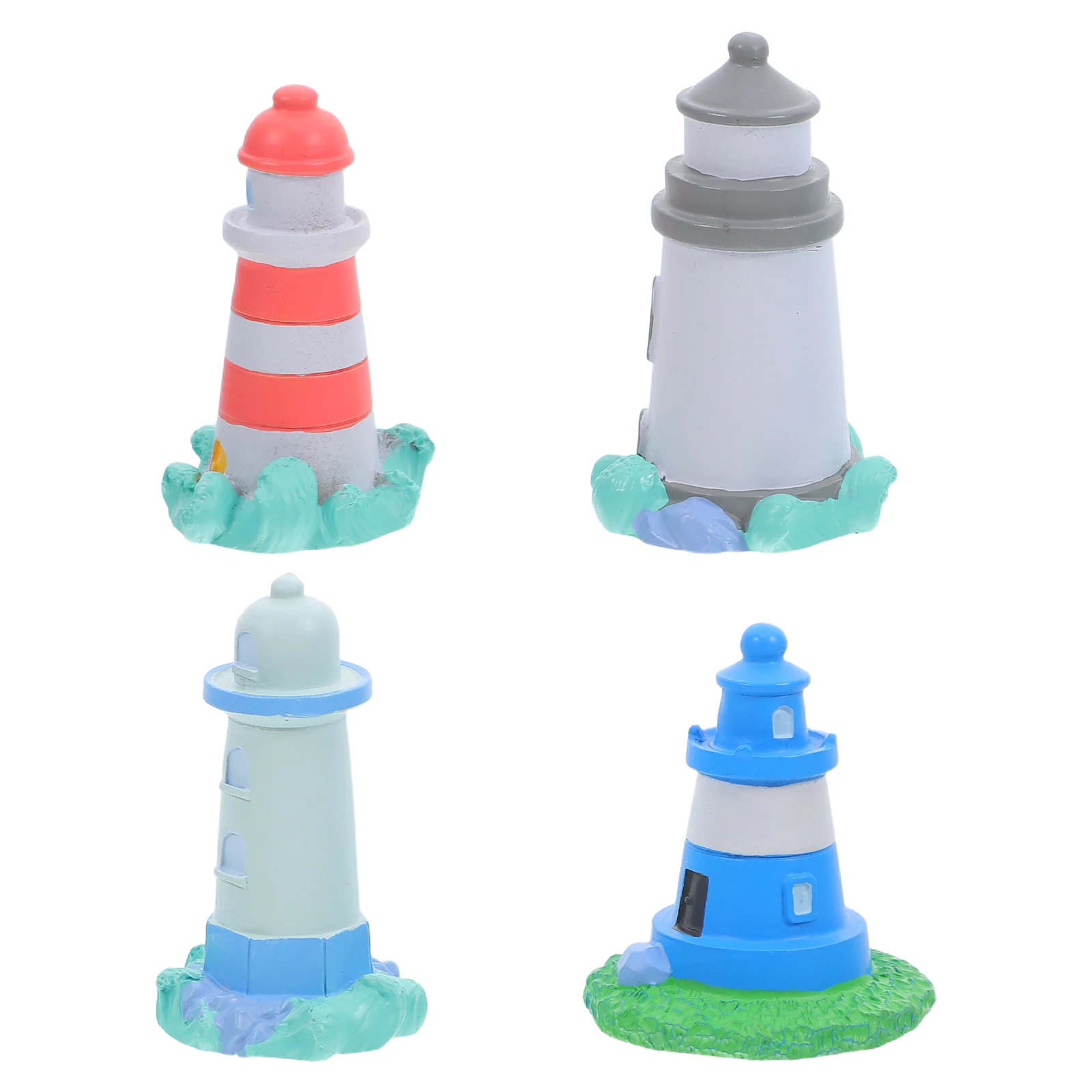 

4pcs Creative Lighthouse Decor Resin Miniature Nautical Statues Mediterranean Style Beach Home Ornament Mini Tabletop s