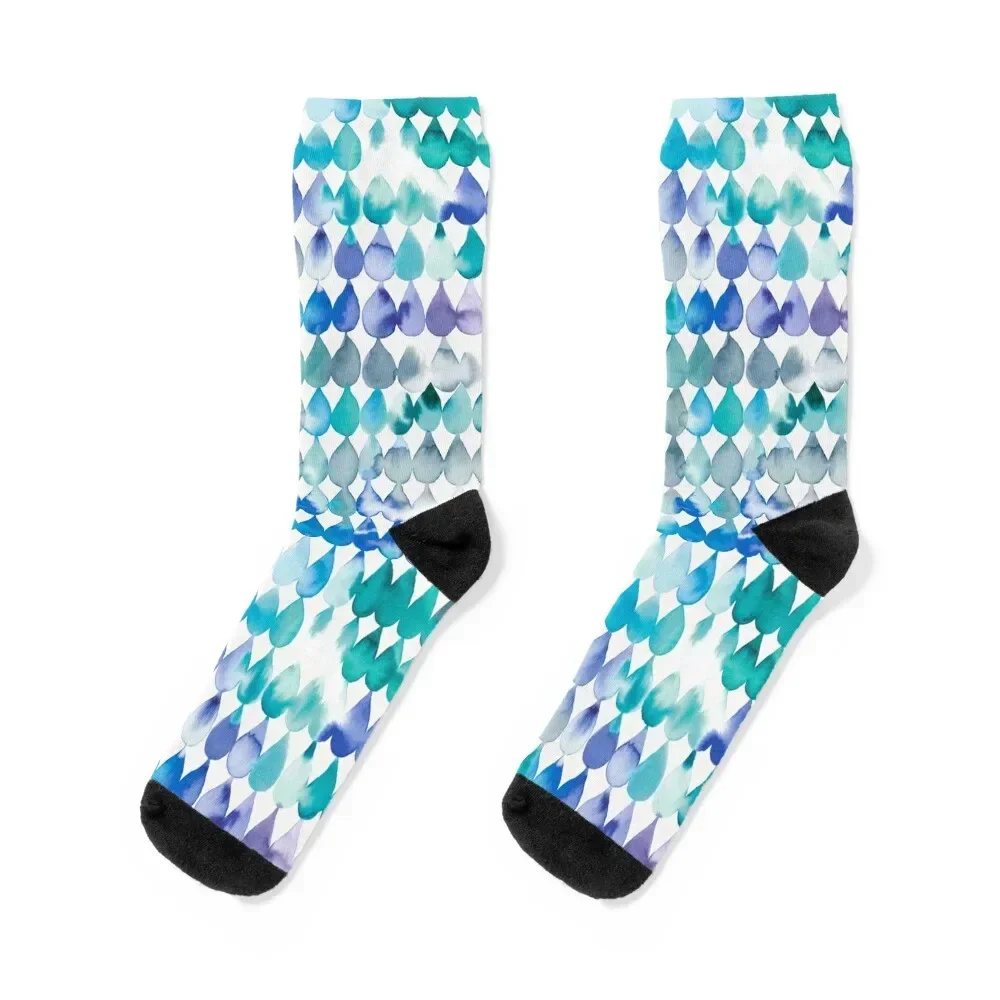 Color rain drops - Blue storm painted with watercolor Socks tennis kids cool Man Socks Women's