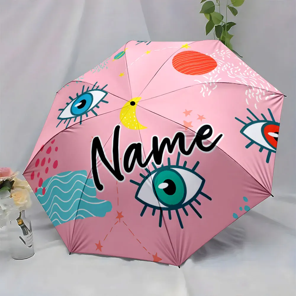 Custom Name Umbrella Umbrella with Artistic Eye Design Print 8 Iron Ribs Folding Umbrella Auto-Open Fashion Sunshade