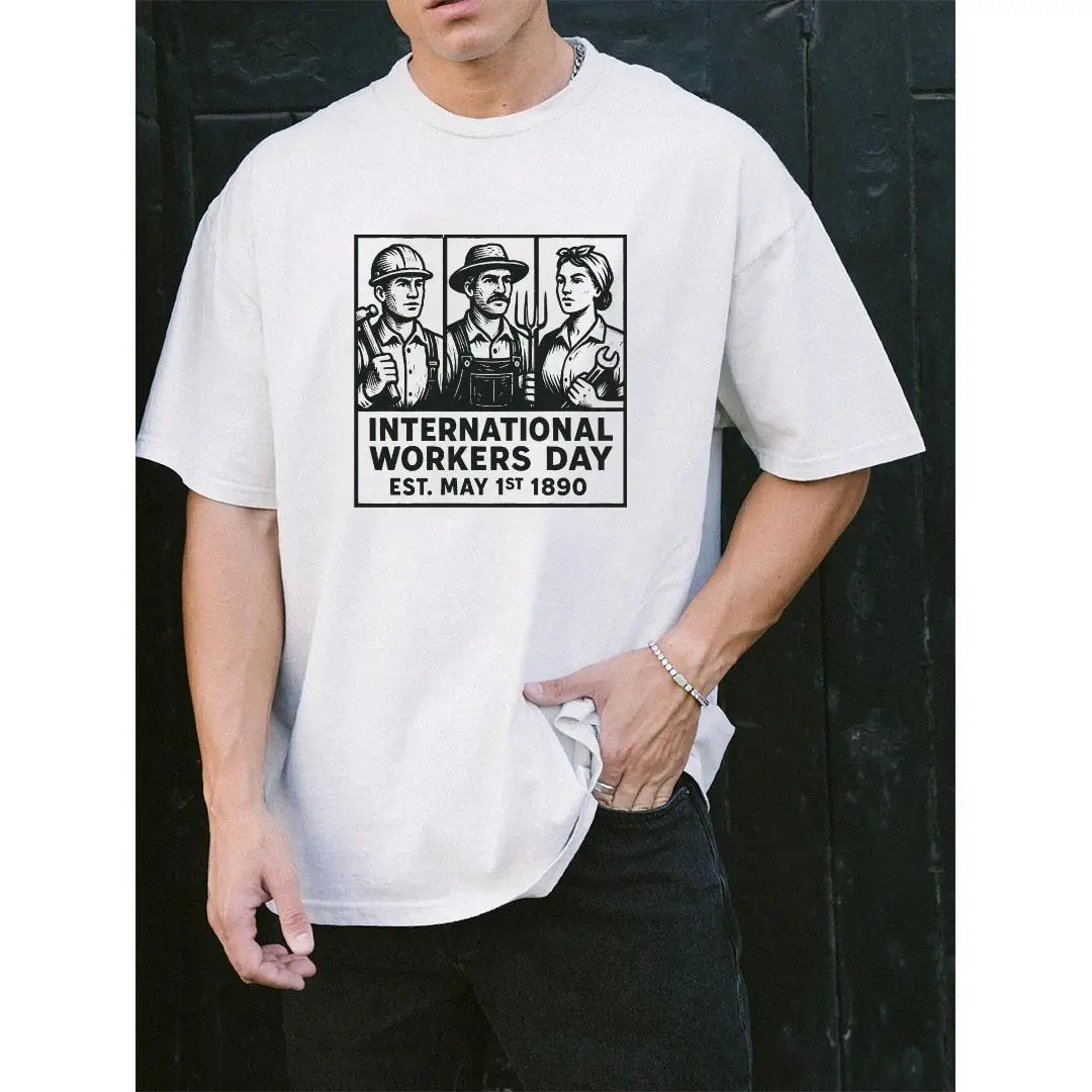 

Men Oversized International Workers Day T-Shirt Vintage Worker Graphic Tee May 1st Labor Day Union Pride History Casual Top Gift