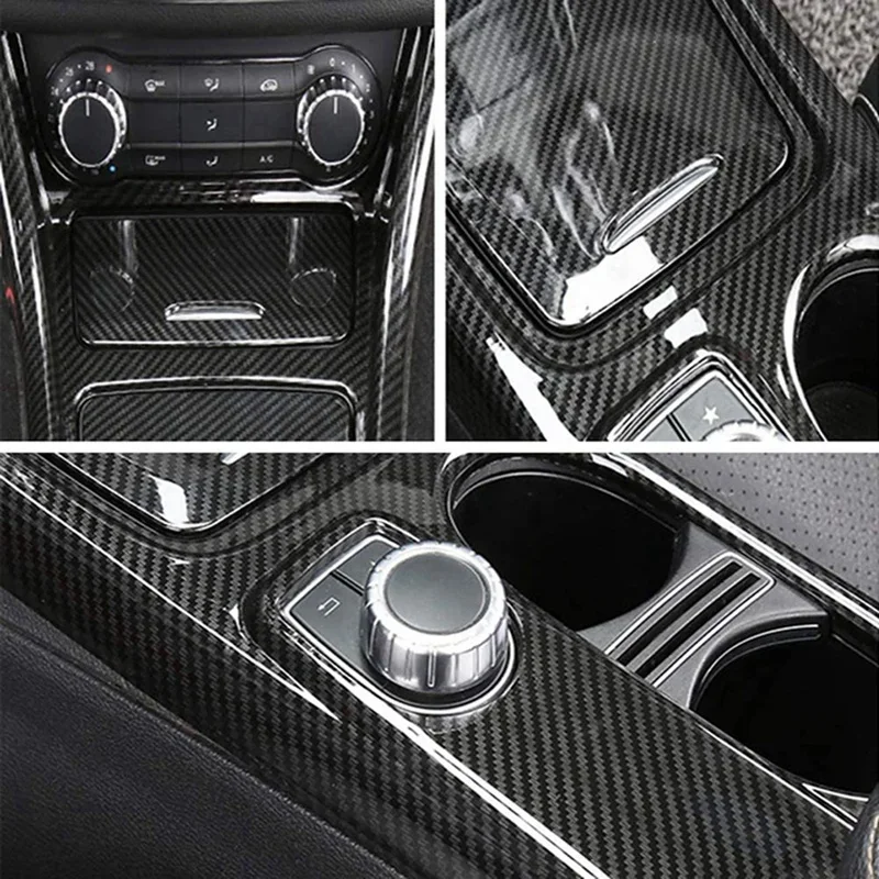 Car Center Console Water Cup Holder Panel Trim For Mercedes GLA CLA A Class W176 2013-2018 LHD ABS Carbon Fiber