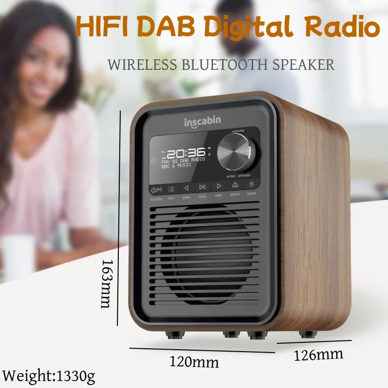 Radio FM di qualità HIFI + Radio digitale DAB altoparlante Bluetooth Wireless in legno classico Desktop outdoor Heavy Bass Music Center TF