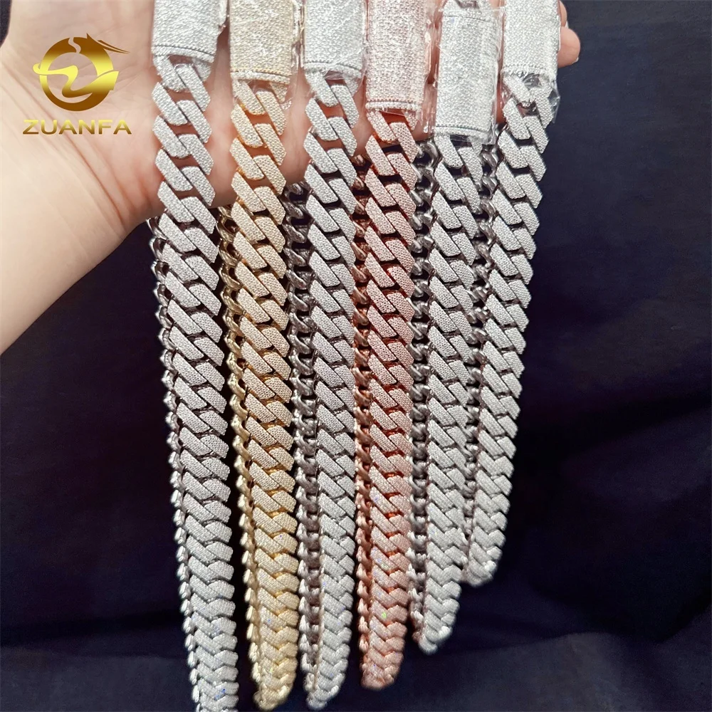 

Factory Wholesale VVS Moissanite Diamond 925 Silver 15mm 4 Rows Diamond Iced Out Hiphop Necklace Men Jewelry Cuban Link Chain