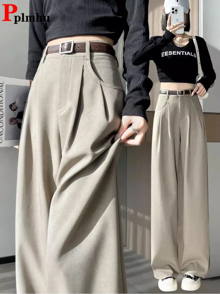 

Women Loose Formal Wide Leg Pants Korean High Waist Baggy Office Straight Pantalones Spring Fall Female Classic Solid Ol Calca