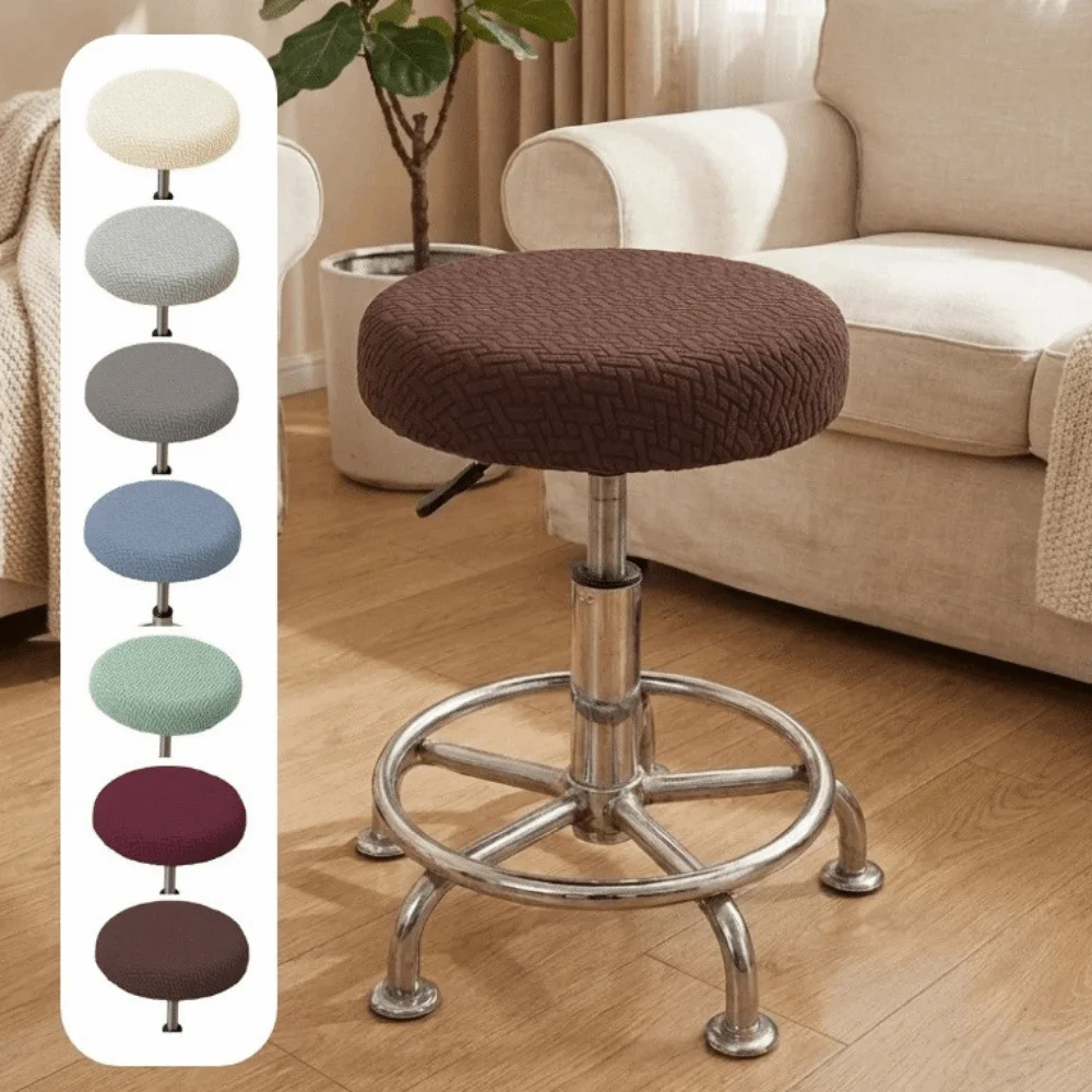 Stretchable Bar Round Stool Cover Soft Solid Color Swivel Chair Cover Elastic Breathable Round Stool Seat Cover Coffee Shop