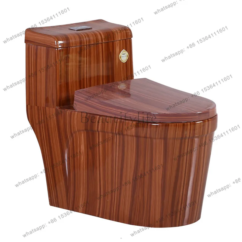 Wood grain toilet household flush toilet marble pattern color personalized toilet super swirl water saving