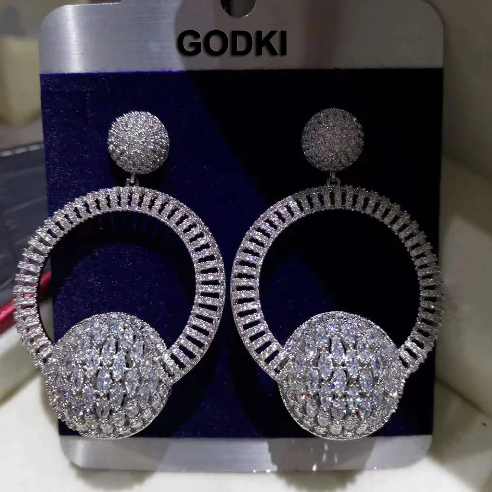 GODKI New Trendy Luxury Balls Dangle Earrings For Women Wedding Party Indian Dubai Bridal Jewelry boucle d'oreille femme Gift