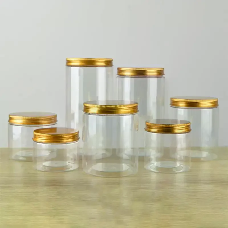 Aluminum Lid Sealed Jar PET Plastic Food Grade Storage Transparent Packing Bottle Candy Snacks Tea Preservation Jars