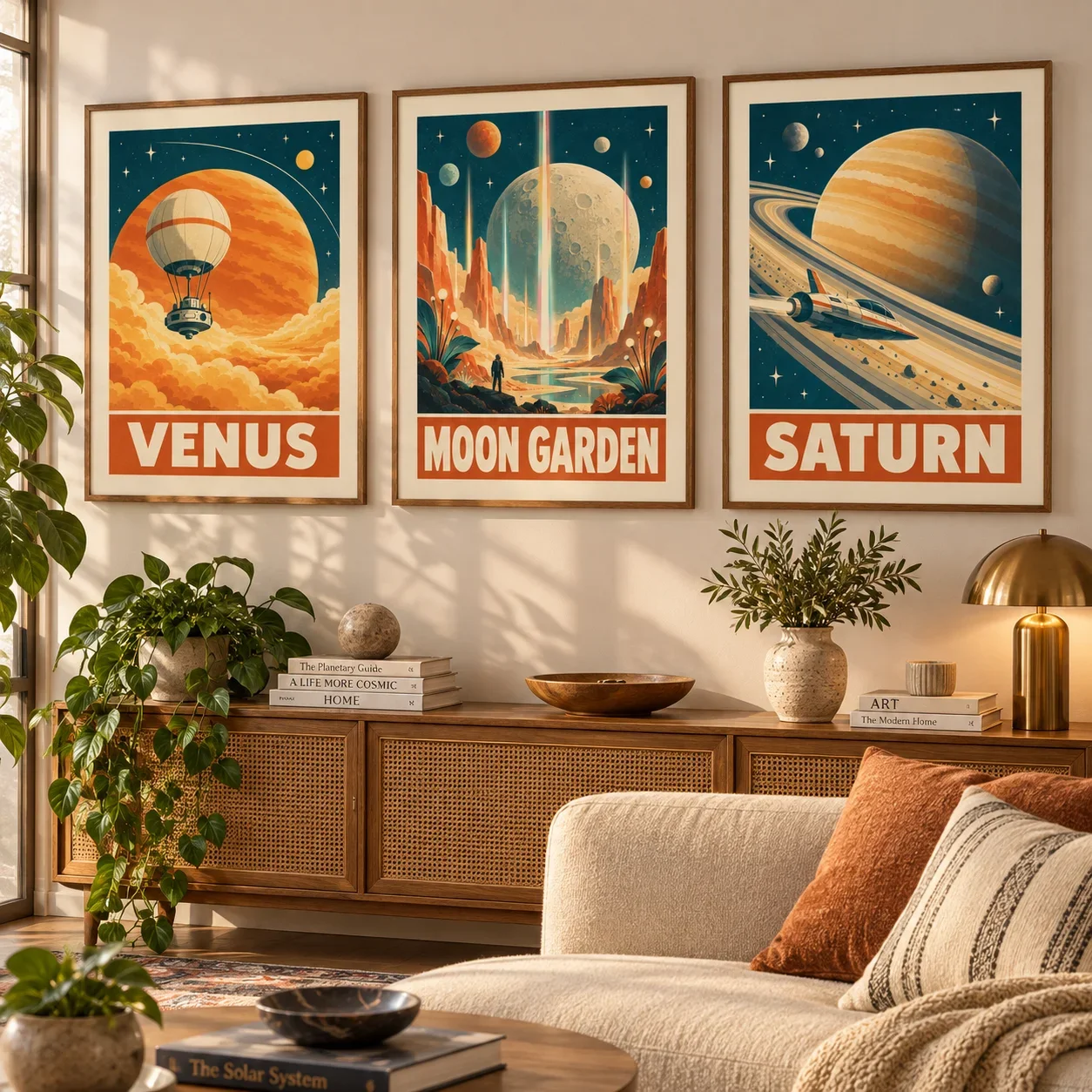 1pc frameless Canvas Painting Retro Solar System Astronaut Canvas Wall Art, Space Planet Astronomy Poster Moon Galaxy Print for