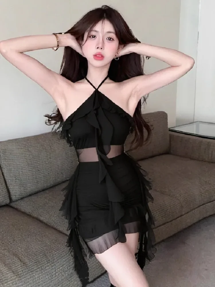 شير الربط شبكة الرسن فستان الحفلات المرأة مثير بلا أكمام الخصر سليم غير النظامية الكشكشة الشريط فساتين صغيرة الصيف #2