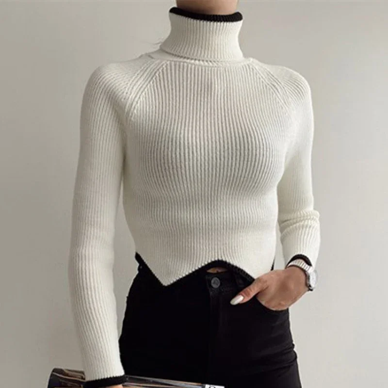 Autumn Long Sleeve Turtleneck Sweater Women Bottom Solid Slim Casual Pullover Sweaters Fashion Winter Warm Cropped Jumpers 30371