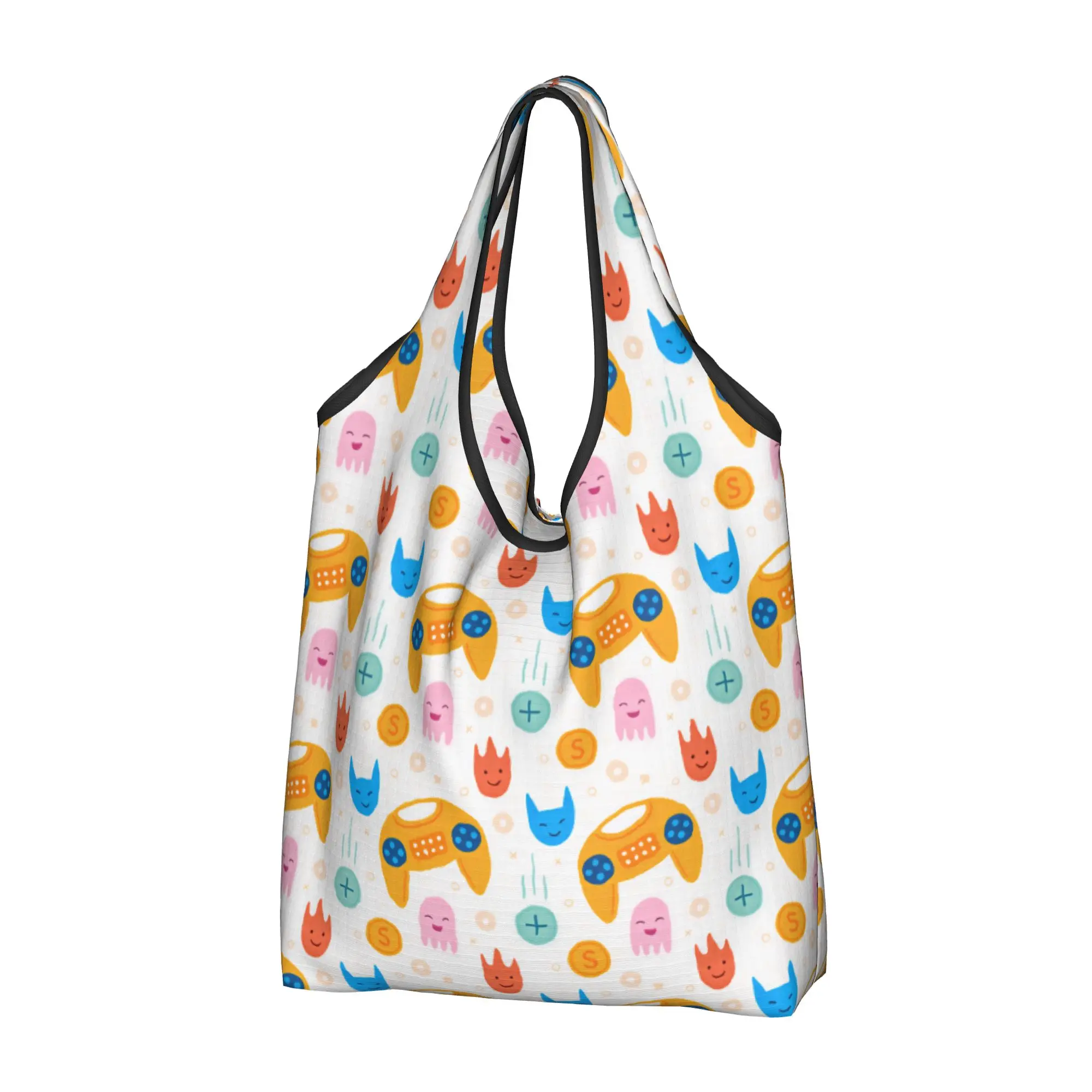 Fashion Print Game Controllers Joystick Cute Cartoon Shopping Tote Bag Portable Shoulder Shopper  Handbag