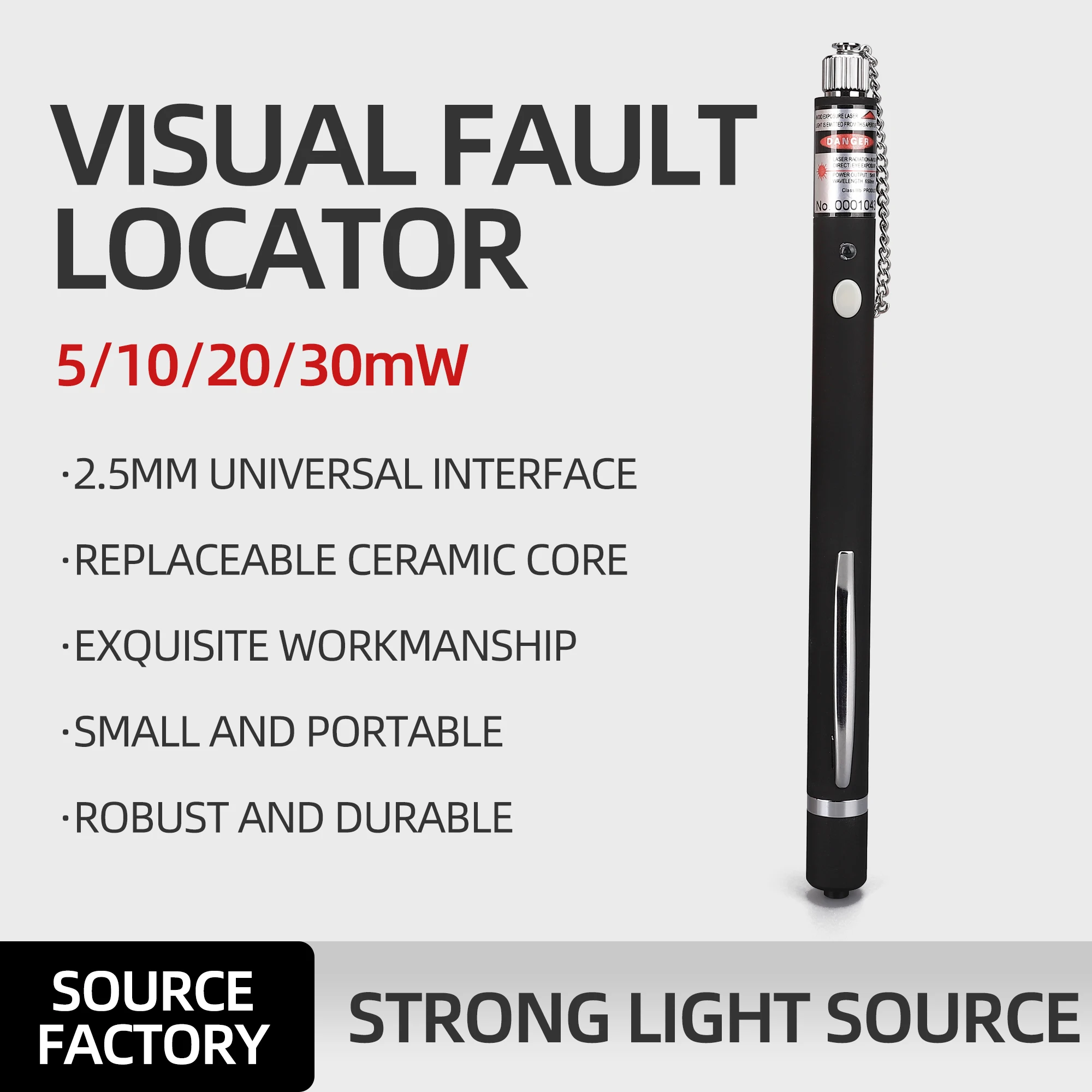 KELUSHI 5/10/20/30mW Metal Pen Style Fiber Optic Visual Fault LocatorCable Tester Testing Tool 2.5mm Universal Connector