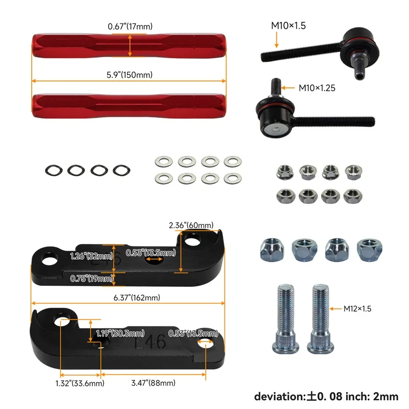 Tuning Drift turn angles 25%-30% + Sway Bar Drop Links Kit Fits For BMW E46 98-06 Black/Red/Blue/Silver