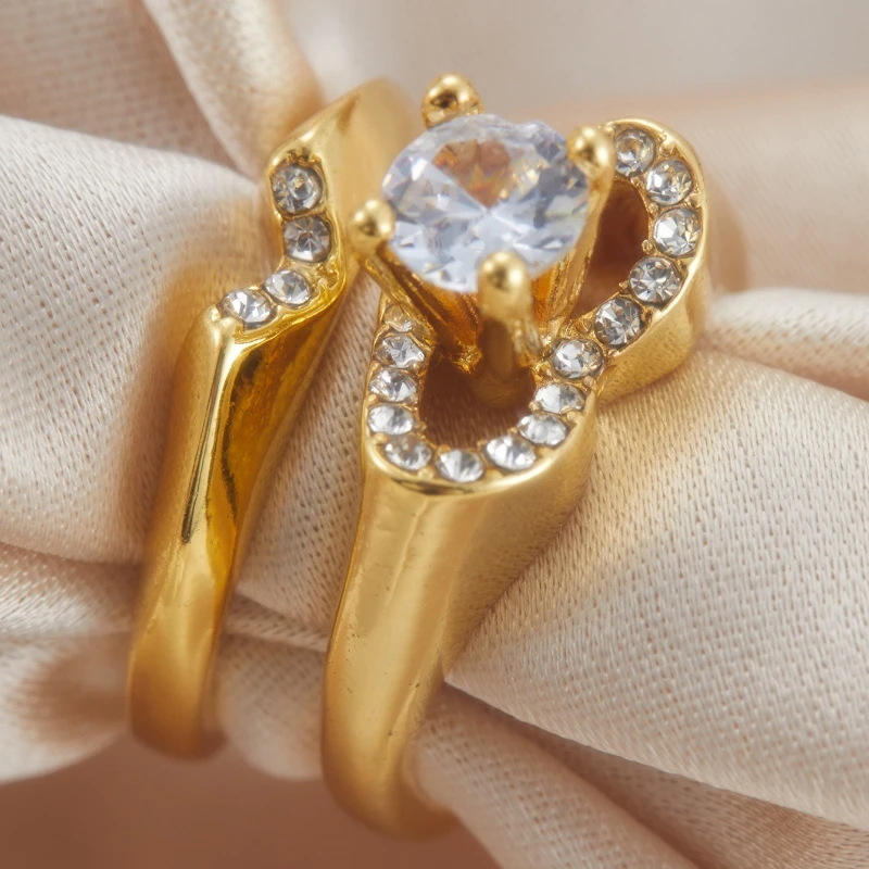 2 Pieces/set of New Exquisite Sparkling Zircon Heart-shaped Rings, Ladies' Fashionable Daily Party Jewelry Gifts