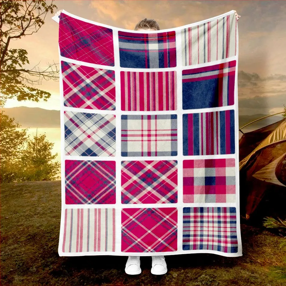 Retro Patchwork Charm Blanket Reversible Flannel Throw for Vintage Style AllSeason Comfort Cozy Cottage Gift