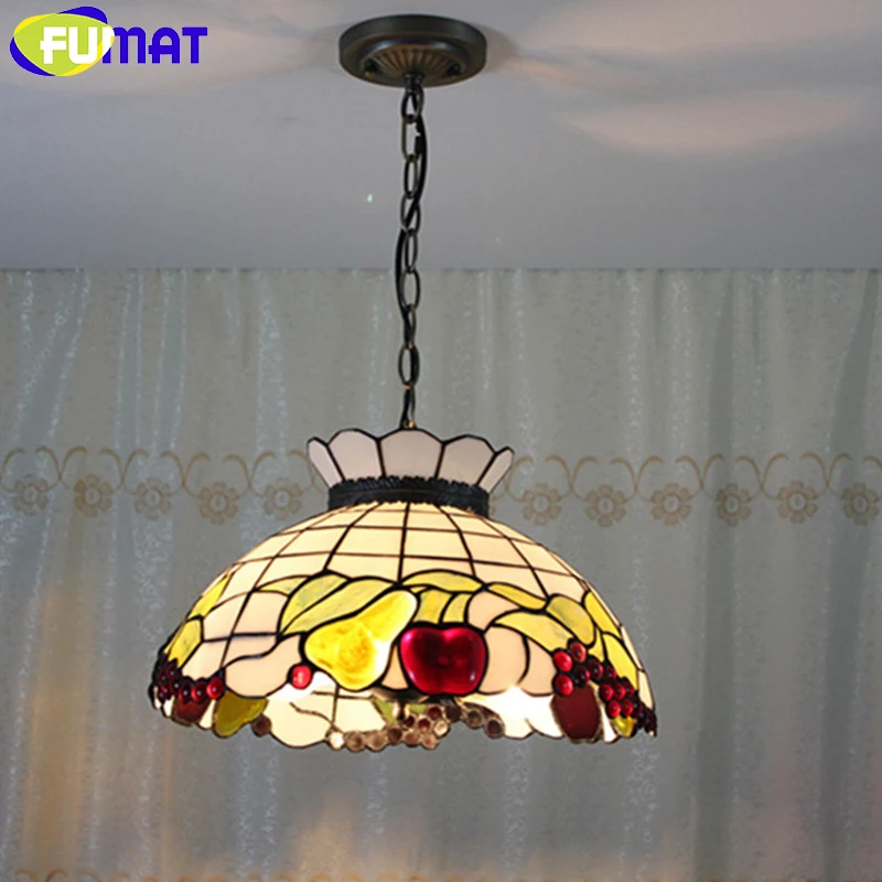 FUMAT Pendant Lamps Stained Glass Hang Light Fixtures Apple Pear Fruit Lights Living Room Kitchen Light Glass Art Pendant Light