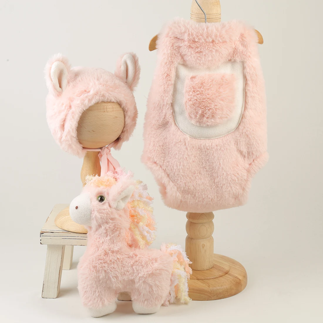 Pink Knit Lace Newborn Photography Outfit Set, Baby Girl Sling Romper & Bonnet Hat, Infant Studio Photoshoot Costume Prop