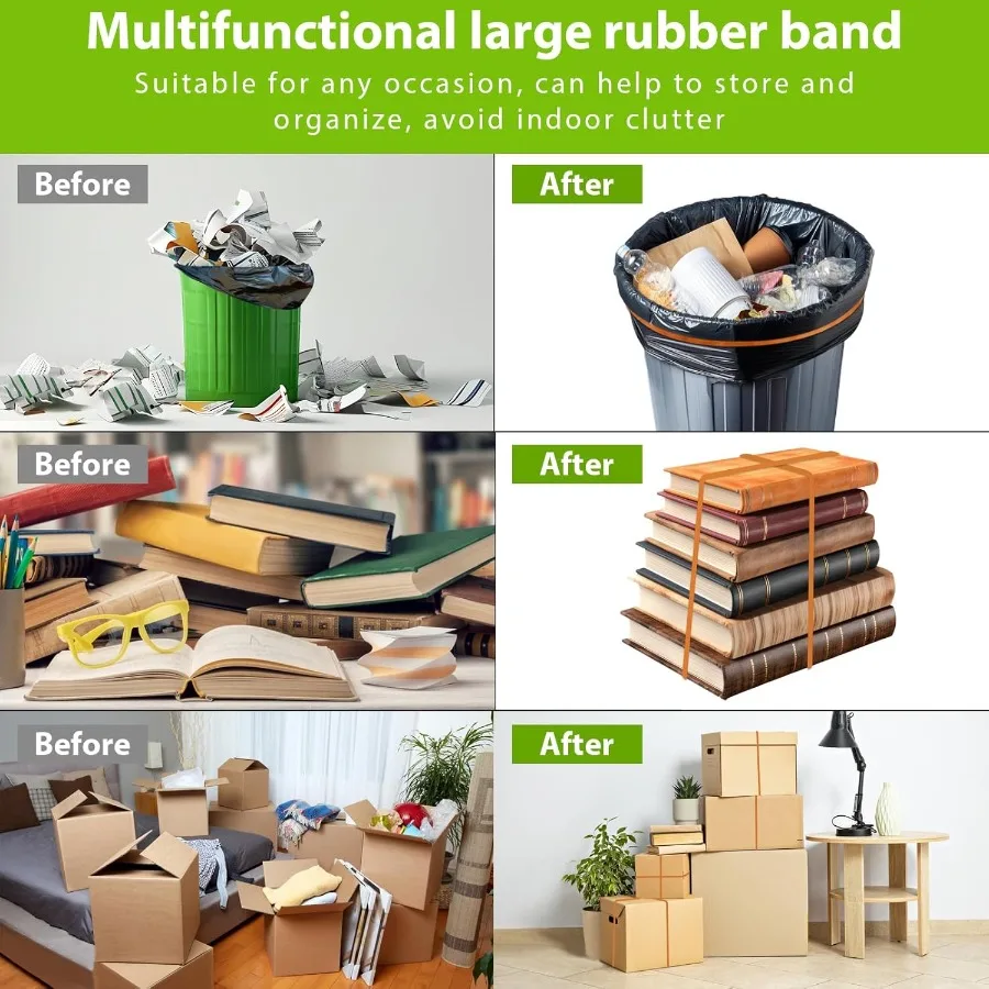 60 Pcs Large Rubber Bands Heavy Duty Big Rubberband ROOKEA 8 x 0.16 Inch Trash Can Elastic Band for File Folders School Office