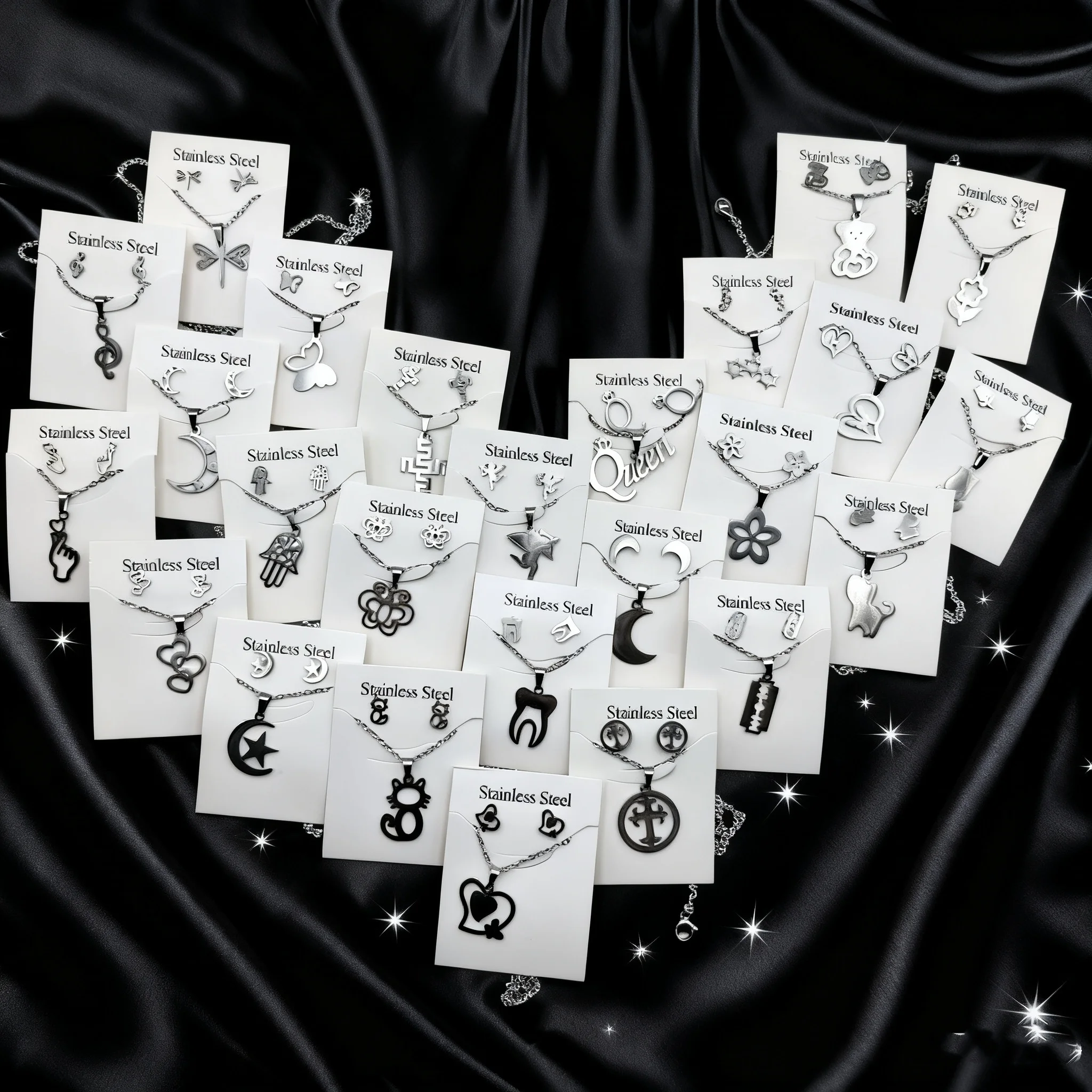 30 Pieces/Pack Simple and Stylish Heart Butterfly Star Stainless Steel Earrings and Necklace Casual Women's Jewelry Set for Daily Wear and Gift