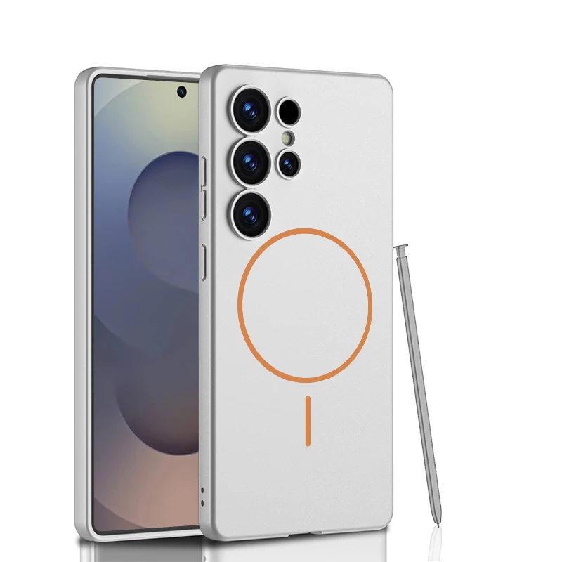 Funda de teléfono con protección de lente, de cuero metálico ultrafino magnético, agradable para la piel, para Samsung Galaxy S25 Ultra