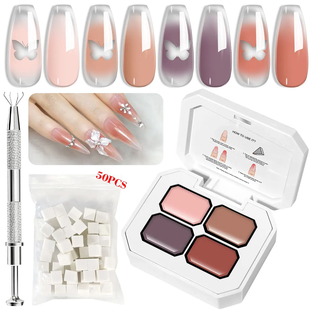 

LIMEGIRL Gradient Painting Gel Set 4 Bright Color Ombre Gel Nail Polish for French Painting Nail Beginner Salon Manicure Art DIY