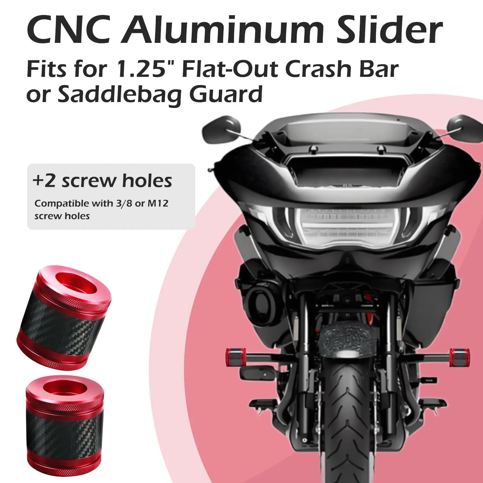Crash Bar Sliders End Caps CNC Carbon Fiber Inlay Decorative Sliders Fits for 1.25