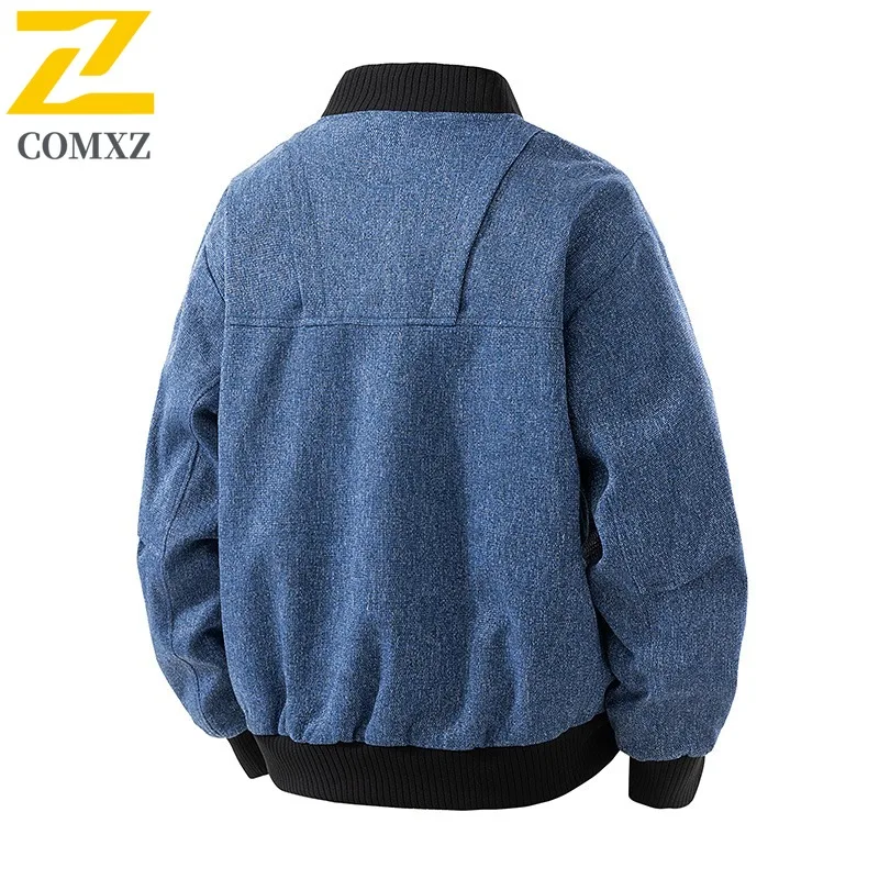 COMXZ Men Jacket Baseball Collar American Style Lightweight Motorcycle coats Zipper Decoration Handsome Windproof Autumn Coat