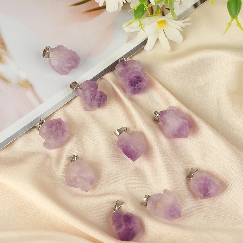 Natural Uruguay Amethyst Rough Stone Pendant Energy Healing Gemstone Pendant Necklace Chakra Halo Amethyst Jewelry Pendants