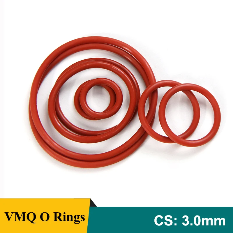 

10/50Pcs Red Food Grade VMQ O Ring Gaskets CS 3mm OD 10~200mm Waterproof Washer Round O Shape Silicone Rubber Ring