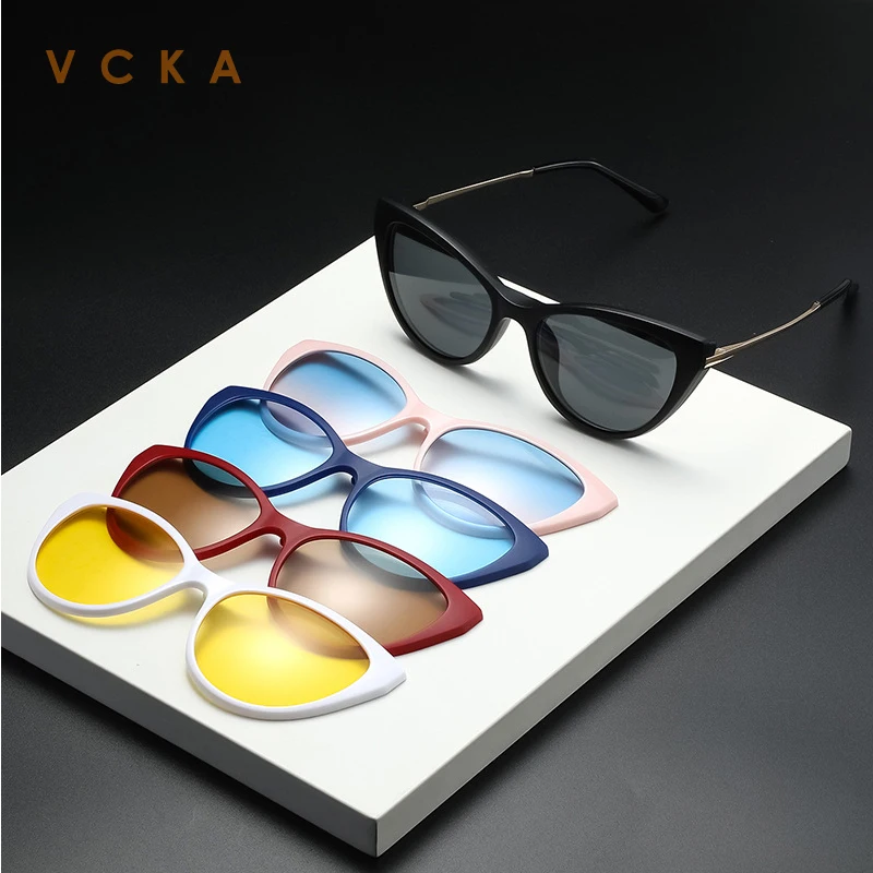 

VCKA Custom Myopia Hyperopia Magnet Clip Polarized Sunglasses Prescription Glasses Diopter Women 2023 NewCat Eyes Eyewear