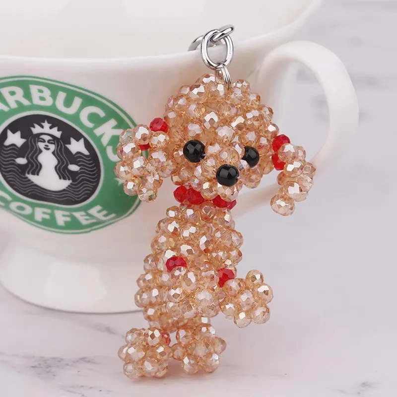 New Cute Teddy Dog Hand Knitting Beaded Key Chain Women Girls Crystal Healing Craft Collection 1PCS