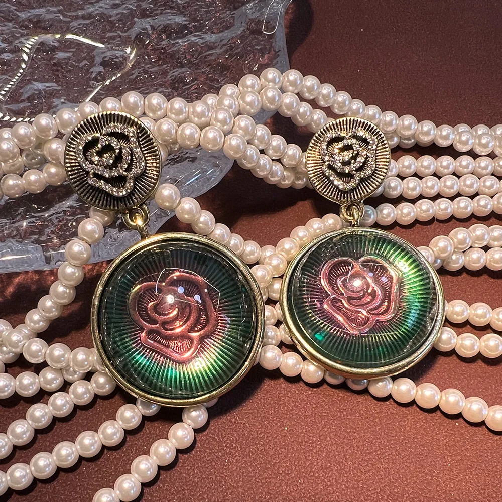 Medieval vintage printed old round earrings, foreign trade cross-border hot-selling copper-plated real gold S925 antique earring