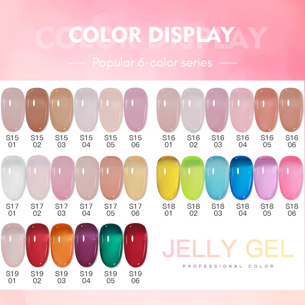 Mxsi 15ml Jelly Nude สีชมพูเจลเล็บชุด Milky สีขาวเคลือบเงา SHEER คริสตัลธรรมชาติโปร่งแสง Soak Off GEL 6pcs ชุด