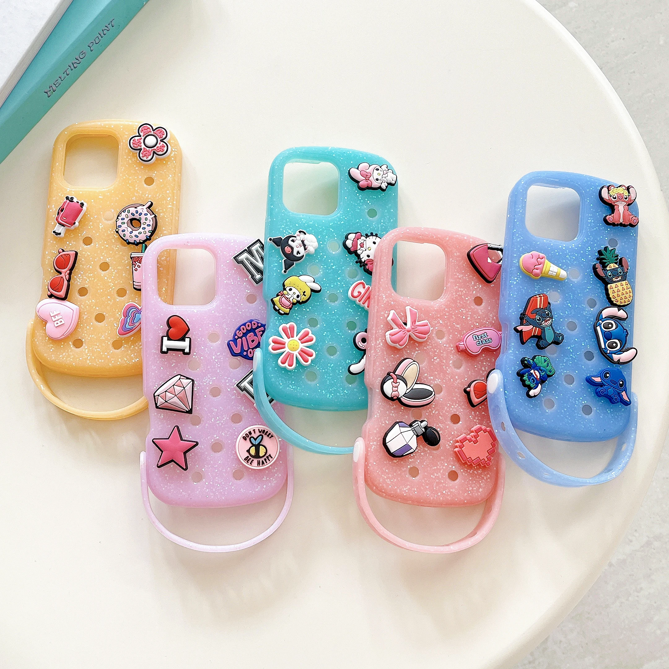 17 Pro Max 17 Air For Crocs Holes Design Shockproof Case for iPhone 16 15 14 13 12 Pro Max with Wrist Strap + Accessories Kit