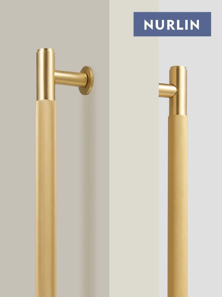 Nurlin Brass Door Double Single Sided Linear Striped Pull Bar Wood Gate Glass Door Shower Room Kitchen Appliance Matt Gold Black