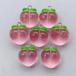10pcs/pack Cute Clear Pink Peach Resin Charms Lovely 3D Small Fruit Pendant For Earring Bracelet Keychain DIY Jewelry Make F491