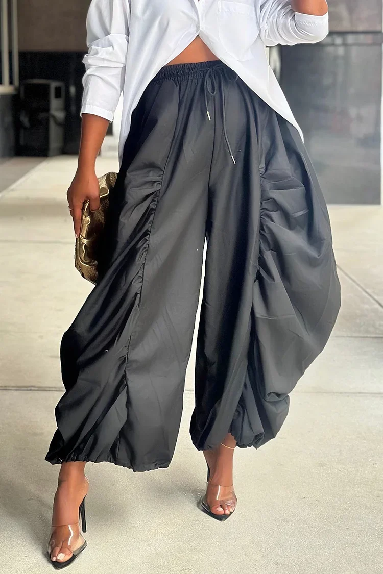 Women Plus Size Ruched Drawstring Pants Harajuku Elastic Waist Loose Cargo Pant Casual High Street Trousers 2025 Fashion Pant