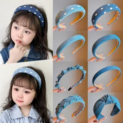 2024 New Children Sweet Blue Bowknot Ornament Headband Headwears Girls Vintage Acrylic Hair Hoop Headbands Kids Hair Accessories