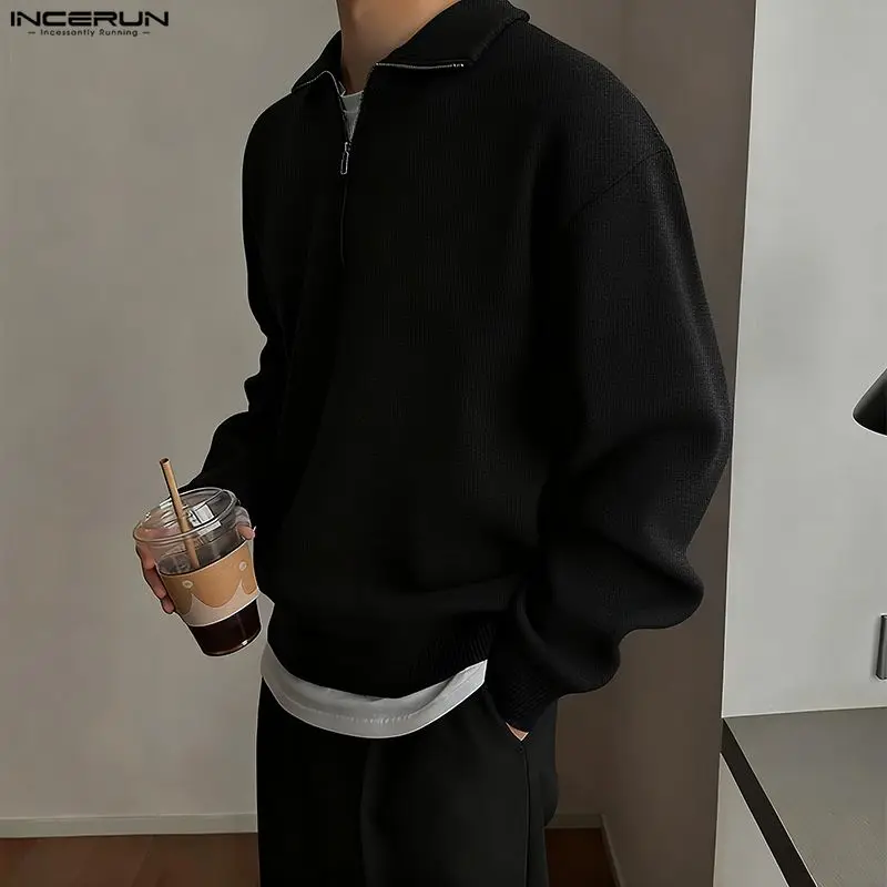 

INCERUN Men Sweater Solid Color Zipper Long Sleeve Knitted Male Pullovers Streetwear Korean Style Fashion Casual Men Clothing