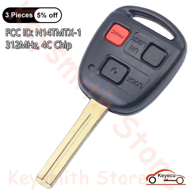 KEYECU 3 Button 312MHz 4C Chip for Lexus RX300 1999 2000 2001 2002 2003 Auto Remote Control Key Fob FCC ID: N14TMTX-1