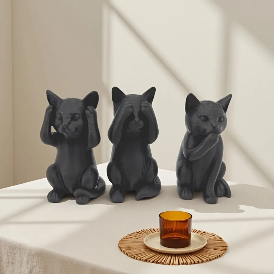 3 منحوتات للقطط ثلاثية الحكيمة، زخارف حكيمة لا تستمع، أو تشاهد أو سماعه، رائحة الشر ولكن ليس جيدًا، لا ترى الشر ولكن لا ترى جيدًا، لا ترى عشاق القطط، ديكورات مثالية لهواهم الذين يحبون الحكمة المهترفين، "أثاثًا فريدًا "