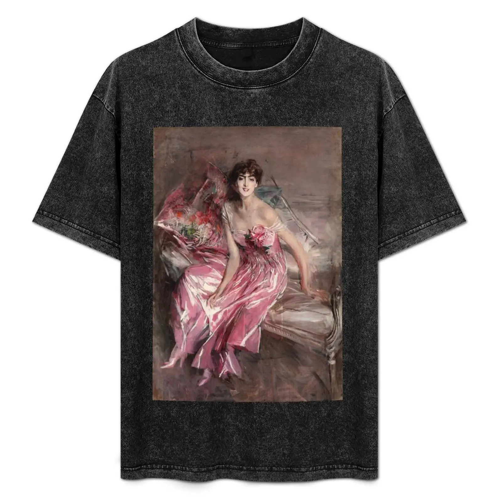 

Vintage Giovanni Boldini Signora in Rosa 1916 Fine Art T-Shirt Casual Fashion Short Sleeve Cotton T-Shirt
