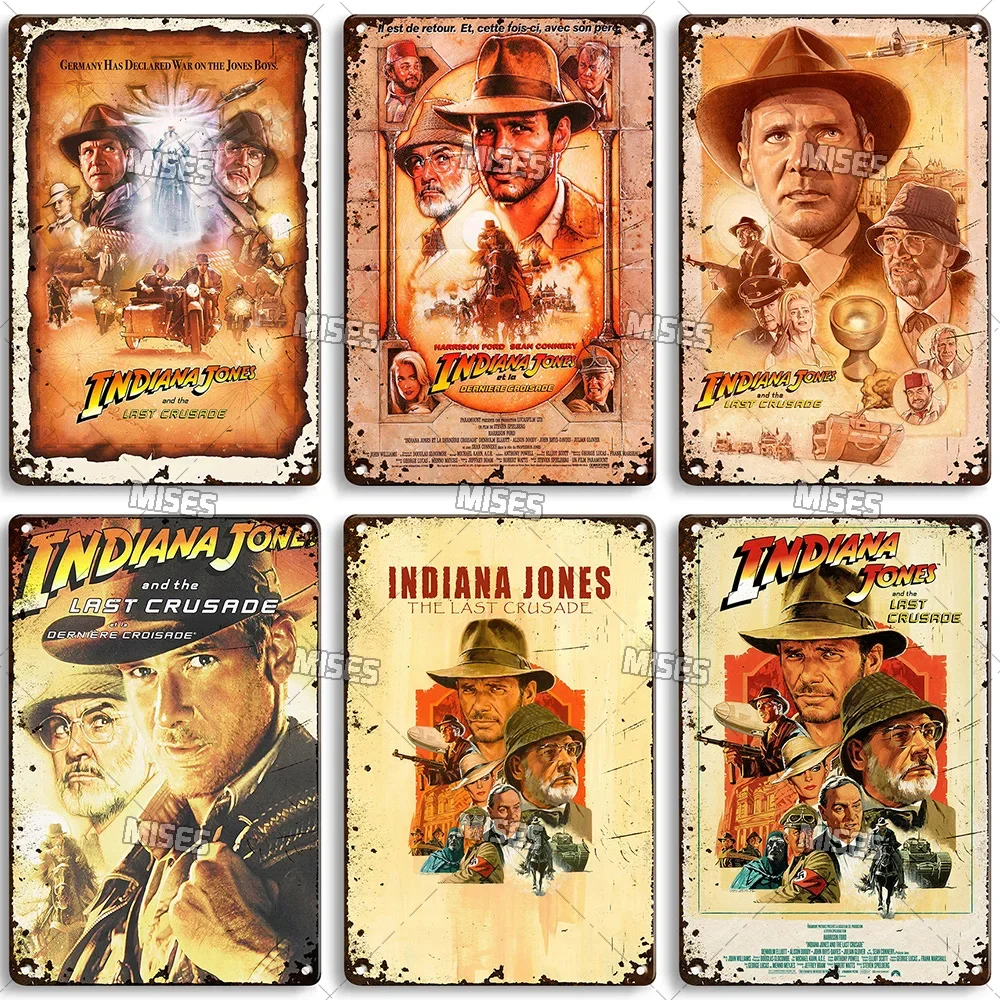 MISES Filme Indiana Jones e a Última Cruzada Metal Tin Sign Placa de Metal Vintage Home Bar Studio Decoração Industrial Placa de Parede