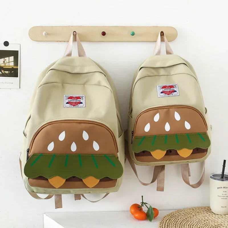 Sac d'École en Nylon à Couture Unique en Forme de Burger, Sacs à Dos Simples Assortis pour Documents de Grande Capacité pour Bol et Garçons, Offre Spéciale, 2024