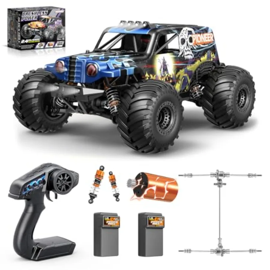 RC car for adults, brushless motor, black, 42mph speed with oil shock absorbers and dual 2S LiPo batteries