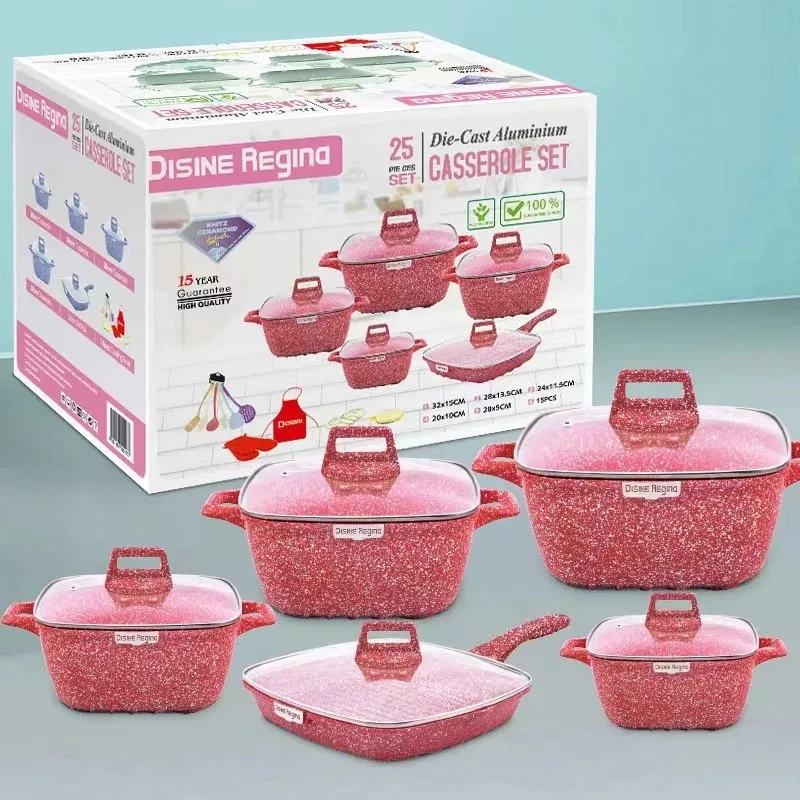 25Pcs Household Removable Handle Cookware Set Chinese Traditional Cookware Set Granite Aluminum