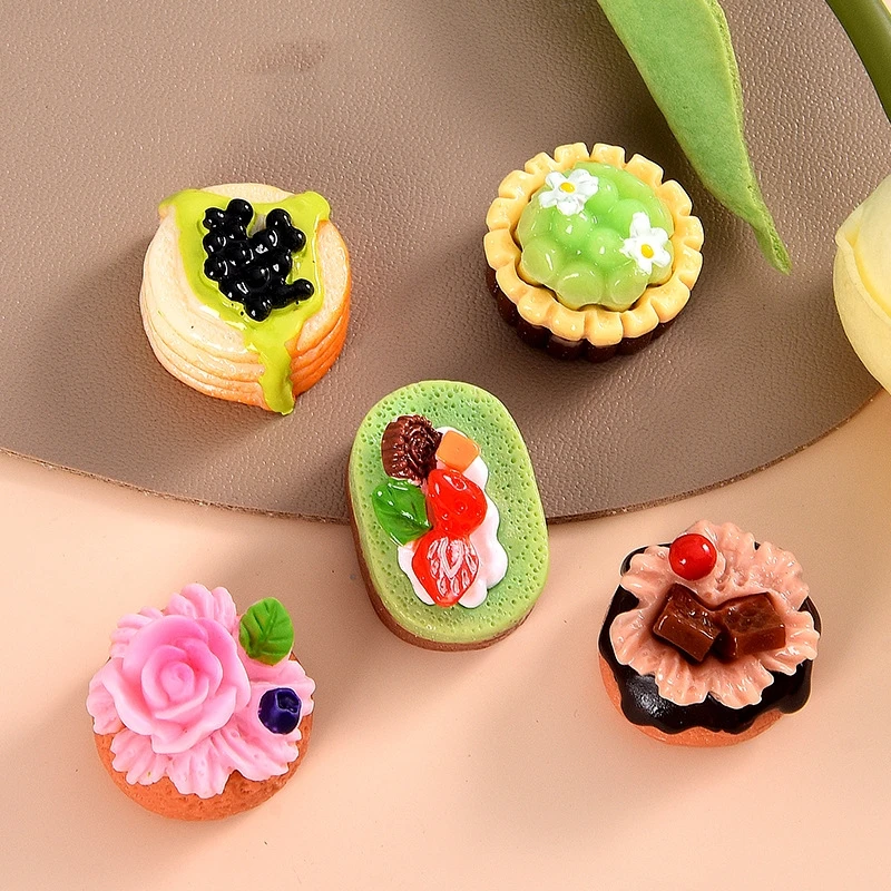 Resin Cake Cabochons for Christmas Decoration Accessories 10pcs Lovely 3D Flower Cakes Simulated Foods Resin Ornaments Charm