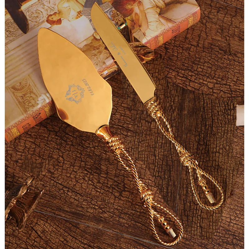 

Custom wedding gifts for Couples Gold Wedding Cake Knife and Server Set Cake Cutting Set Bridal Shower Anniversary Engaged