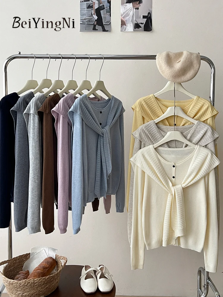 

Beiyingni Korean Winter Women's Cardigan With Shawl Casual Knitted Jackets Female 2025 Simple Outwear Single-breasted Sweater